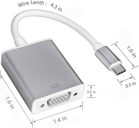 USB-C to VGA Adapter, USB 3.1 Type C (Thunderbolt 3) to VGA Converter Compatible with MacBook Pro, New MacBook, MacBook Air 2018, Dell XPS 13/15, ...