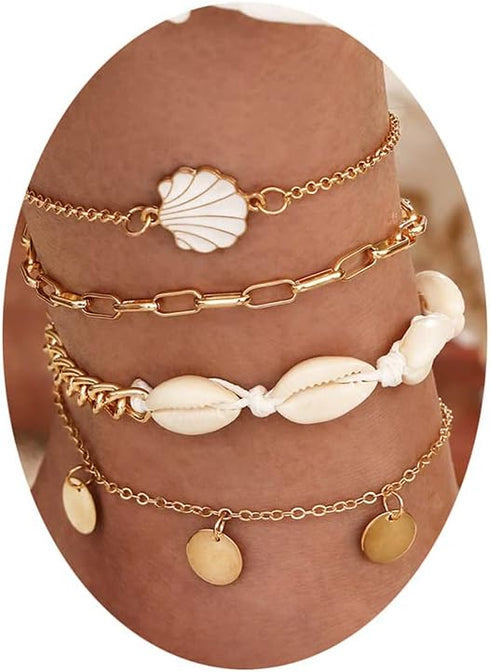 Shell Anklet for Women Luminous Five-pointed Star Foot Chain Summer Bohemian Adjustable Ankle Bracele...