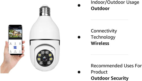 360° Security Cameras Wireless Outdoor, 2.4GHz & 5GHz WiFi Light Bulb1080p Security Camera Wireless Light Socket Smart Cameras for Home Security, ...