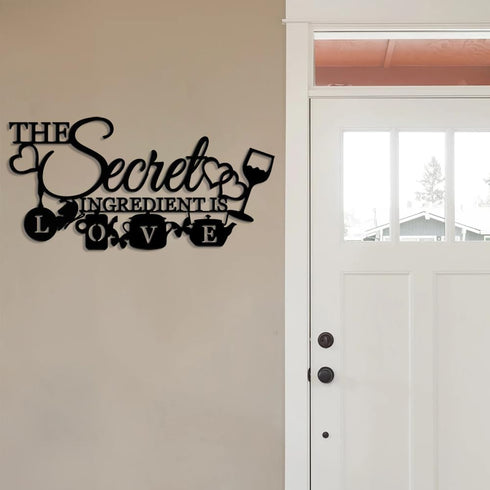 The Secret Ingredient is Love Metal Wall Art Sign, Farmhouse Dining Room Kitchen Wall Decor Housewarming Gift Counter Pantry Sign. (Black -16 x 8 ...
