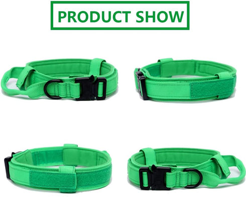 Tactical Dog Collar Military Dog Collar Adjustable Nylon Dog Collar Heavy Duty Metal Buckle with Handle for Dog Training (Bright Green,XXL)...