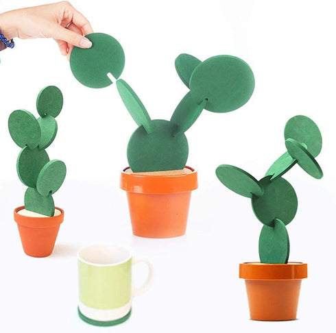 Coasters DIY Cactus Coaster Set of 6 Pieces with Flowerpot Holder for Drinks Novelty Gift for Home Office Bar Decor and Improvement, Sirensky Bran...