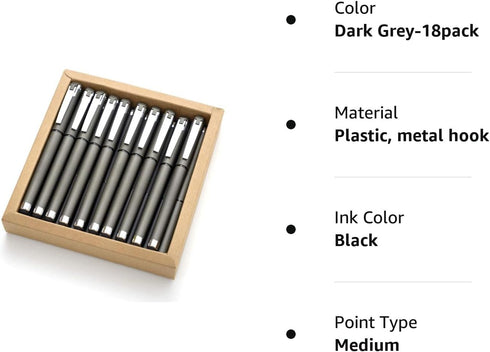 0.7mm Black Ink Gel Ink Rollerball Pens 2 in 1 Medium Point Pens with Stylus Work Pen Smooth Writing for Office Black gel pen (Dark Grey-18pack).....