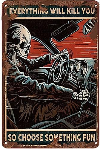 Creative Tin Sign Skeleton Auto Racing Funny Novelty Metal Sign Retro Wall Decor for Home Gate Garden Bars Restaurants Cafes Office Store Pubs Clu...
