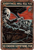 Creative Tin Sign Skeleton Auto Racing Funny Novelty Metal Sign Retro Wall Decor for Home Gate Garden Bars Restaurants Cafes Office Store Pubs Clu...