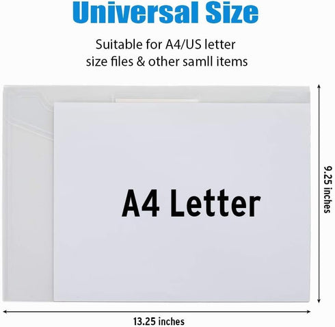 Sooez 5 Pack Plastic Envelopes Poly Envelopes, Clear Document Folders US Letter A4 Size File Envelopes with Label Pocket for School Home Work Offi...