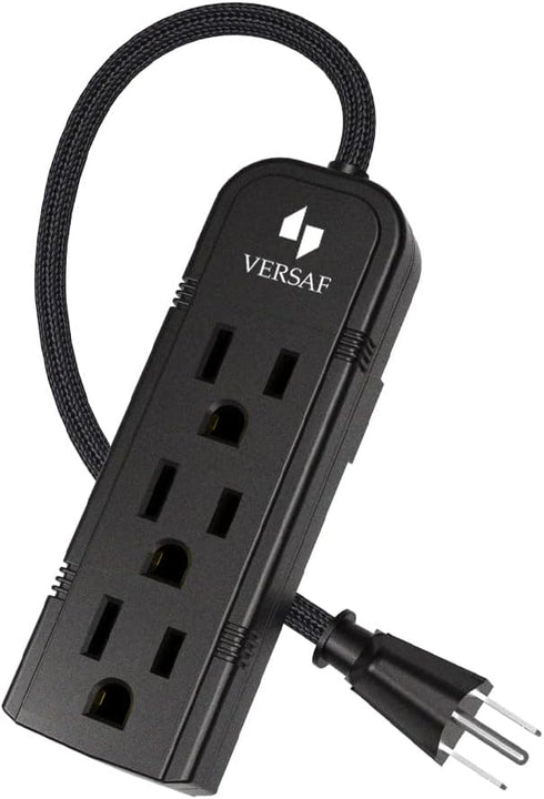 Power Strip 3 Prong Outlet - Slim Black 3 Grounded Outlets Heavy Duty Extension Power Cord Power Strip No Surge Protector with Wall Mount Hole Ide...