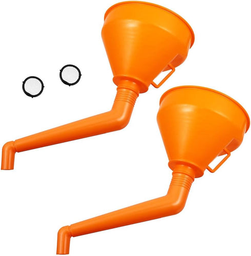 VICASKY 2pcs Angle Plastic Spill with Kerosene Oil Orange Motorcycle Fluids Neck Engine Long Extension Motorcycles Extension, Strainer Funnel Funn...