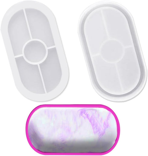 AFUNTA DIY Oval Resin Tray Mold, 2 Pcs Flexible Plate Dish Molds, Epoxy Casting Mold for Jewelry Makeup Storage, Table Home Decoration...