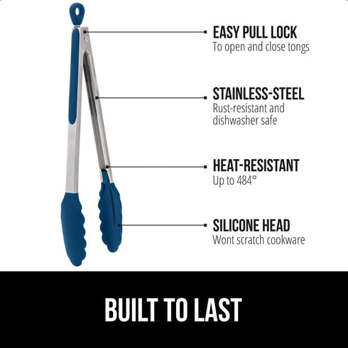 GORILLA GRIP Stainless Steel Heat Resistant Kitchen Tongs for Cooking, 9 + 12 Inch, Set of 2 BBQ Tong, Non Scratch Silicone Tip for Pan, Strong Gr...