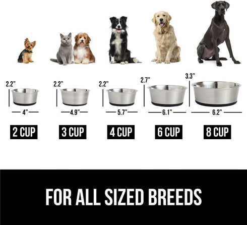 Gorilla Grip Stainless Steel Metal Dog Bowl Set of 2, Rubber Base, Heavy Duty Feeding Dishes, Food Grade BPA Free, Less Sliding, Quiet Pet Bowls f...