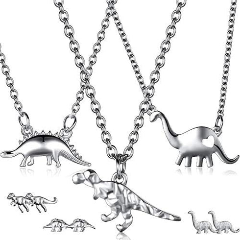 Hicarer Dinosaur Jewelry Set, 3 Pieces Dinosaur Pendant Necklace and 3 Pairs Dinosaur Earrings...