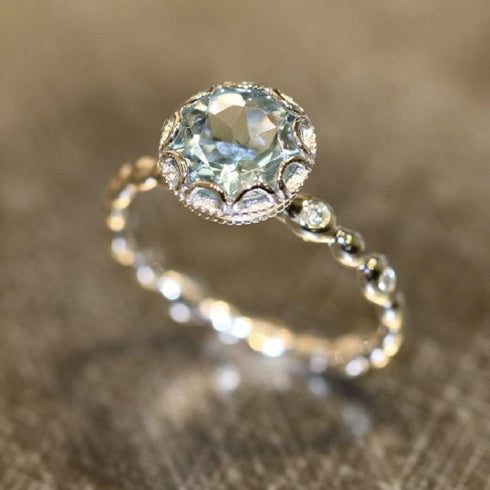 925 Silver Women's Ring Round Gem Sapphire Topaz Zircon Single Stone Engagement Wedding Anniversary Ring Bridal Gift Cozy Ring...