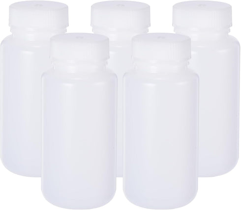 PATIKIL 5 Pcs 250ml Reagent Bottles, PE Wide Mouth Round Graduated Bottles with Screw Cap for Lab Water Reagent Liquids Solid Sample Storage Seal,...