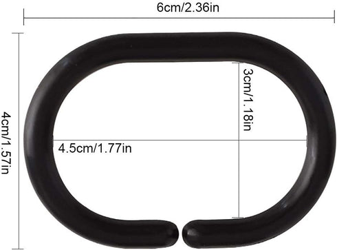 Black Shower Curtain Hooks, 24pcs Plastic Shower Curtain Rings, C Rings Hook Hanger for Bathroom Shower Window Rod...