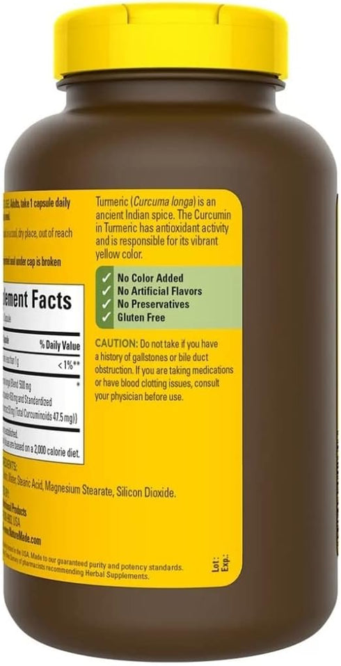 Nature Made Turmeric Curcumin 500 milligram. Capsules (Antioxidant) Value Size 180 Ct...