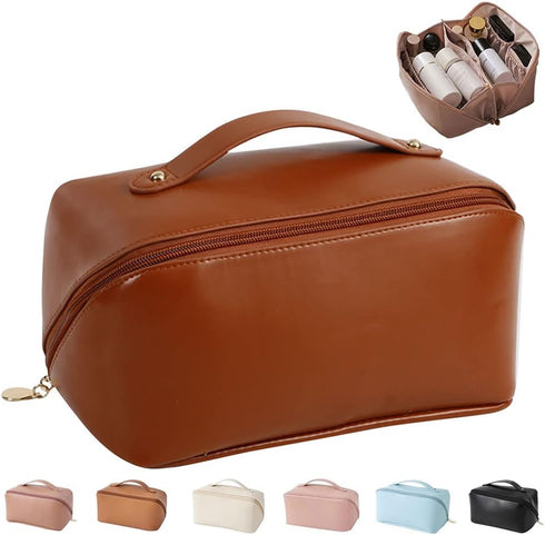 Large Capacity Travel Cosmetic Bag for Women,Makeup Bag Travelling PU Leather Cosmetic Bag Waterproof,Multifunctional Storage Travel Toiletry Bag ...