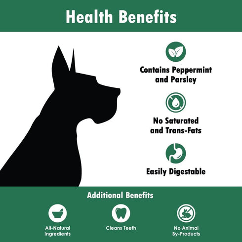 BONIES Breath and Dental Treats for Dogs, Peppermint & Parsley, Maintain Fresh Breath & Clean Teeth, Low Calories - Chicken Flavor, Large, Single ...