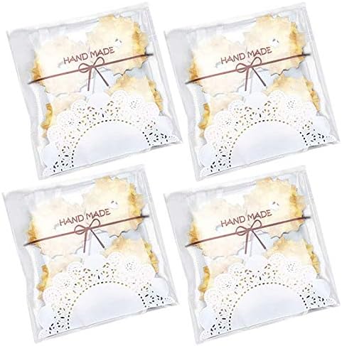 200pcs 5.5x5.5in Lovely Lace Bowknot Clear Biscuit Roasting Treat Present DIY Plastic Candy Individual Wrappers Self Adhesive OPP Cookie Bakery De...