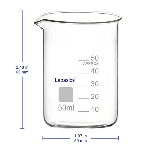 Glass Beaker, 1 Pack Borosilicate Glass Graduated Low Form Griffin Beaker with Pouring Spout Lab Beaker, 50 ml, High Temperature Resistance, Labor...