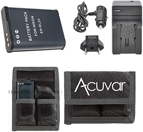 EN-EL23 Battery for Nikon + Car/Home Charger + Acuvar Battery Pouch for Nikon COOLPIX P600, S810c Camera & More Models......