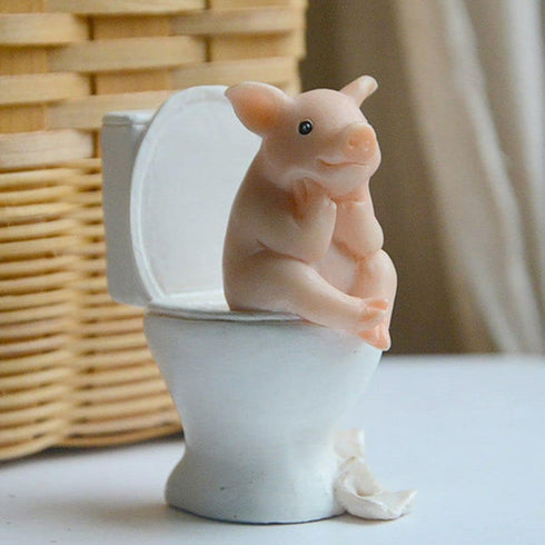 Pig Sit on Toilet Figurines Miniature Fairy Garden Decor Everyday Collection Desktop Decoration...