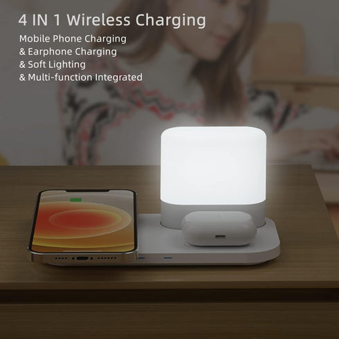 4 in 1 Wireless Charger with Night Light, 18W Max Wireless Charging Pad for iPhone 15/14/13/12/11/XR/8, AirPods Pro 2, for Samsung Galaxy S23/S22/...