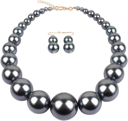 Womens Faux Big Pearl Choker Necklace and Drop Earring Set Fashion Large Simulated Pearl Statement Collar Bib Necklace Earrings Costume Jewelry Se...