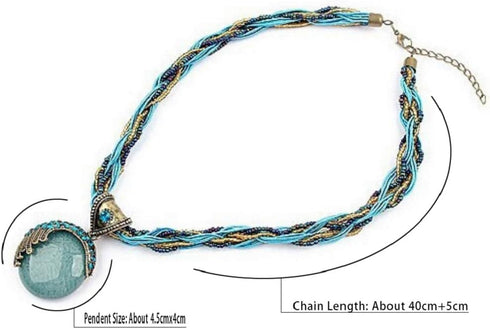 Harlorki Women Lady Retro Vintage Bohemian Style Twist Woven Rope Chain Turquoise Rhinestone Pendant Collar Necklace Fashion Jewelry...