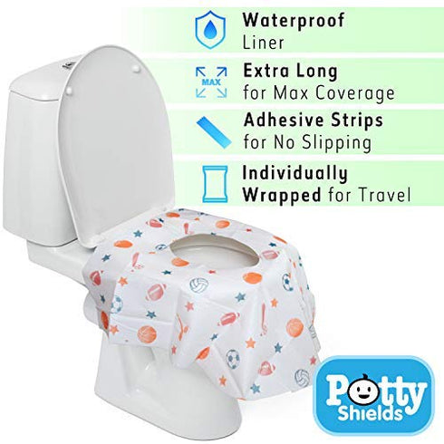 Toilet Seat Covers Disposable (6 Pack, Sports) - XL Waterproof Toilet Cover for Toddlers, Kids & Adults - Portable & Individually Wrapped for Trav...