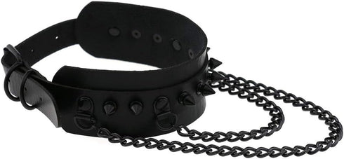 Unisex Multicolor Simulated Leather PU Black-Tone Rivets Spike Spiked 2 Layer Chains Choker Collar Necklace...