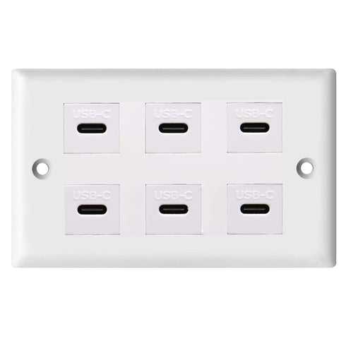 6 Port Buckle Free Welding USB Type-A/USB Type-C Wall Outlet Panel, Disscool Type C Wall Outlets with USB Ports White Compatible with iPhone/Samsu...