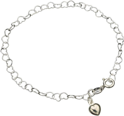 Sterling Silver Heart Link Charm Nickel Free Chain Bracelet Italy, 7.5"...