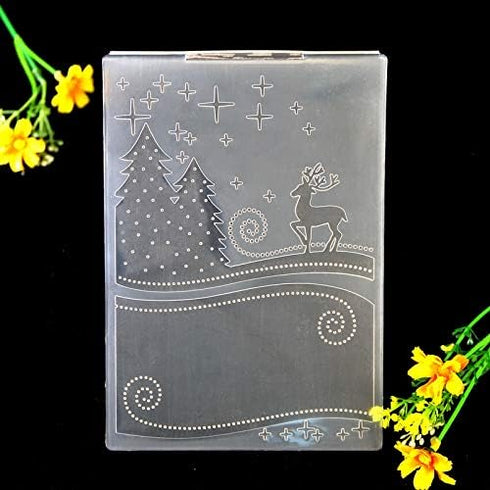 Kwan Crafts 4 pcs Different Style Christmas Deer Tree Giftbox Plastic Embossing Folders for Card Making Scrapbooking and Other Paper Crafts...