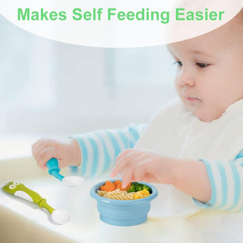 Bendable Baby Spoon Fork Set with Travel Case Feeding Training Toddler Utensils BPA Free Easy Grip Kids Tableware (Blue)...