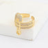 NewZenro Wide Flat CZ Safety Pin Chunky Open Rings Fashion Cubic Zirconia Paved Expandable Engagement Promise Statement Band Rings 14k Gold Plated...