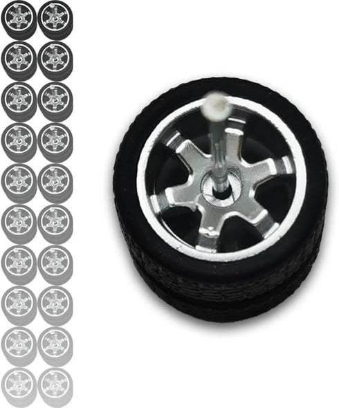 Hot 1/64 Wheels for 1:64 Diecast Model Cars (Silver, 10 Sets / 1 Box), Sporty, JDM, Muscle, Off-road Style Miniature Modified Accessories...