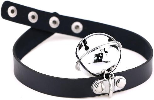 Multicolor PU Simulated Leather Silver-tone 4cm Large Bell Pendant Neckband Choker Necklace...