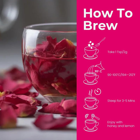 BLUE TEA - Rose Tea - 0.88 Oz (25 Cups) Loose | Rich in Vitamin-C - For Hair & Skin | Natural Sun Dried | Caffeine Free - Flower Based - Herbal Te...