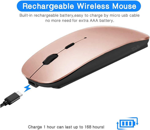 Rechargeable Bluetooth Mouse for MacBook/MacBook air/Pro/iPad, Wireless Mouse for Laptop/Notebook/pc/iPad/Chromebook (Rose Gold-b)...