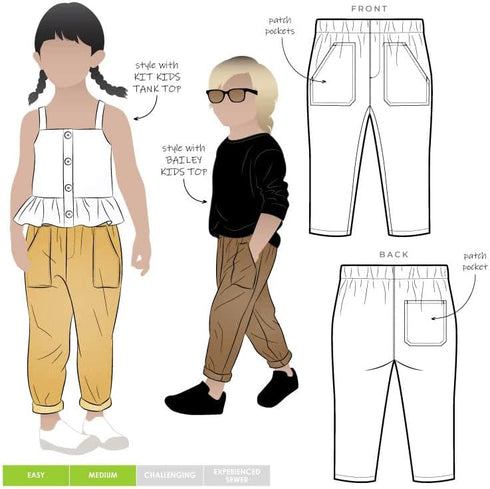 Style Arc Sewing Pattern - Bobby Kids Woven Pant...