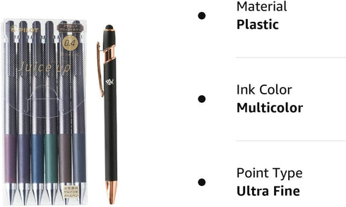 Pilot Retractable Gel Ink Pen 0.4mm Ultra Fine Point Glossy Color 6 Colors Set (LJP120S4-6CCG) With Original Stylus Ballpoint Touch Pen......