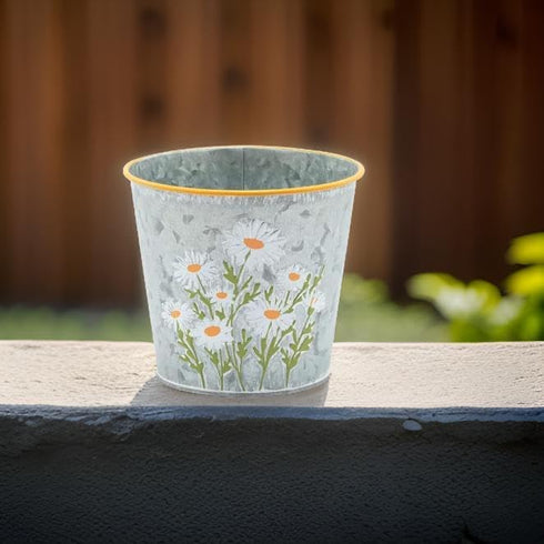 The Bridge Collection - Versatile Small Daisy Galvanized Metal Planter/Pot Cover - Perfect for Use as a Herb Planter, Small Flower Planter, or Sty...
