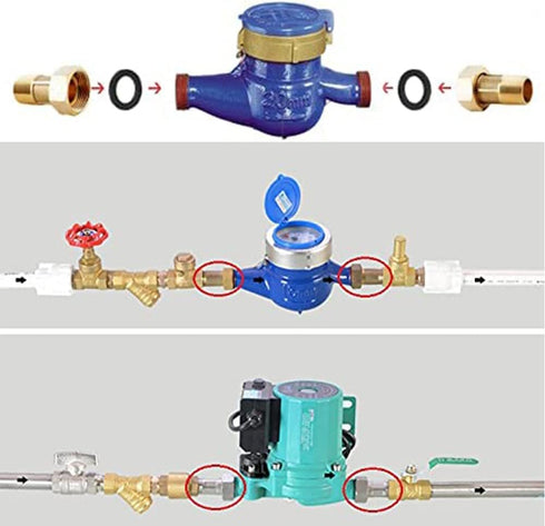 Joywayus Brass Water Meter Pipe Fitting Hex Nipple 3/4” NPS Male x 1” NPS Female Threaded 61mm Length Connector Water Meter With Seal Washer (Pack...