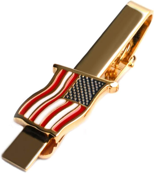 American Tie Clip for Men, Gold American Flag Necktie Bar Clips, Formal Tie Pins Stickpin Gift for USA Governor, Officer, Lawyer, Soldier, Patriot...