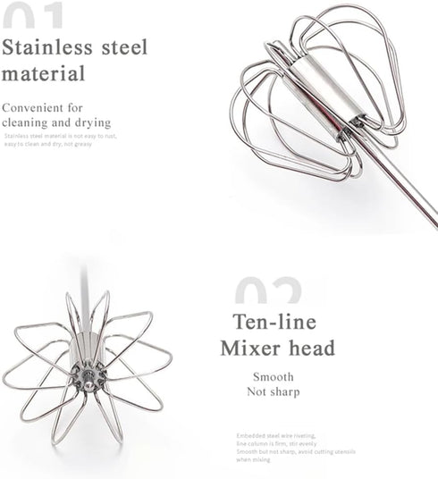 Stainless Steel Semi-Automatic Whisk Egg Whisk Hand Push Rotary Whisk Blender Semi Auto Egg Beater Hand Push Mixer Stirrer Egg Scrambler for Blend...