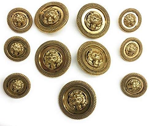 Antique Designer Lion Gold Buttons Sets for Dress and Coats 14pc. (5-1-1/8 (29mm)/6-3/4''(19mm))...