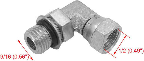 (2-PACK) 6901-06-04-NWO Hydraulic Hose Adapter Fitting 3/8" Male Adjustable Nut O-Ring Boss (9/16-18 UNF) × 1/4" Female Swivel (1/4-18 NPSM) 90° E...