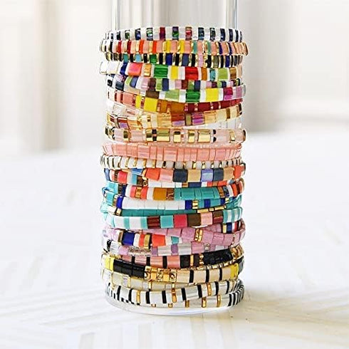 KELITCH Stretch Bracelets Colorful Stackable Tila Bead Bracelets Women Friendship Bracelets Bohemian Jewelry...