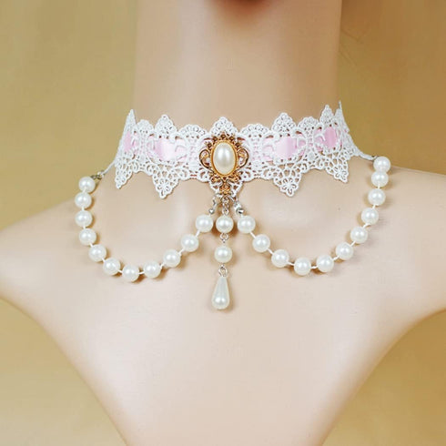 Choker Lace Necklace Retro Lolita Lace Choker Gothic Steampunk Costume Handmade Bride Choker for Women Vintage Punk Waistband for Halloween Christ...
